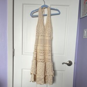 Moda International Cream Crochet Backless Dress